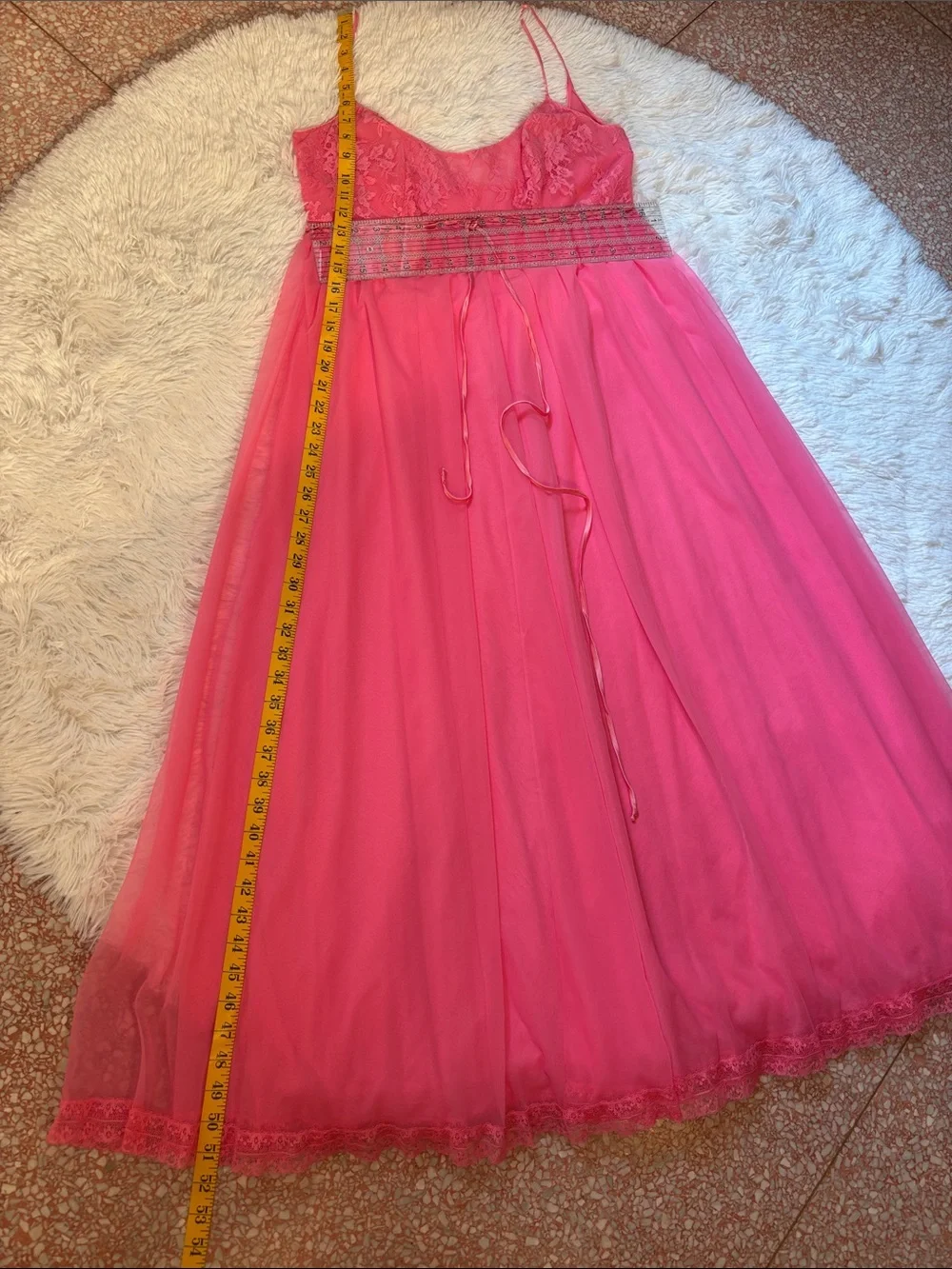 Lucie Ann Layered Pink Chiffon Peignoir Set with Pom Accents! Rare find! Sz M